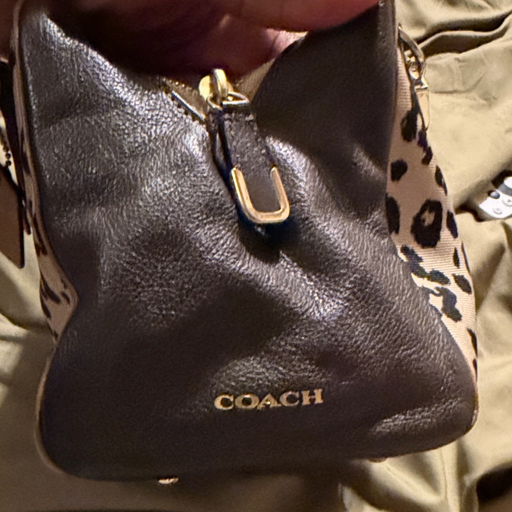 Coach Leopard-Print Canvas Shoulder Bag with Dark Brown Leather - Picture 11 of 11